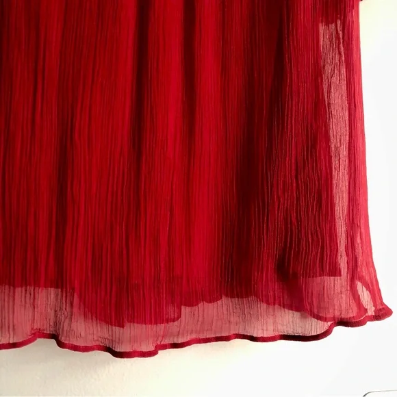 J.Crew Sheer lace-trim button-up Vibrant Red Cap Sleeves Blouse Women’s Size 6 - Picture 8 of 12